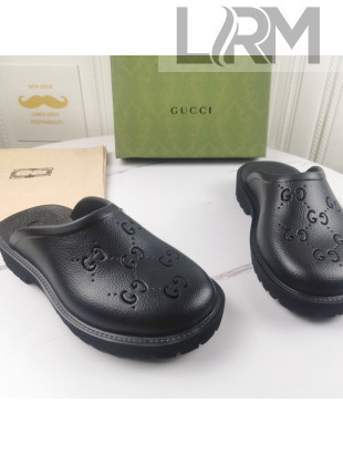 Gucci Perforated GG Rubber Mules 2cm Black 2021 