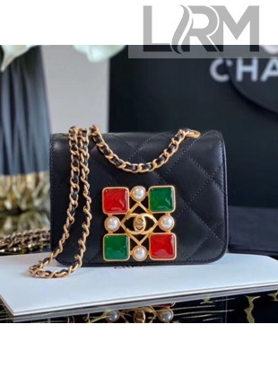 Chanel Quilted Calfskin Resin Stone Small Flap Bag AS2251 Black/Green/Red 2020
