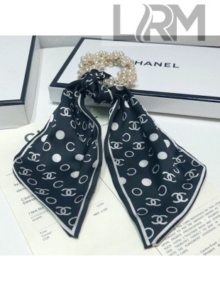 Chanel Silk Pearl Hair Ring Black 2021