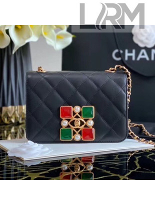 Chanel Quilted Calfskin Resin Stone Flap Bag AS2259 Black/Green/Red 2020