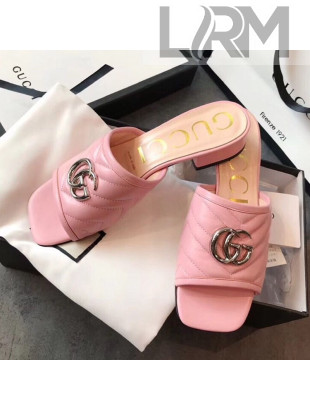 Gucci Diagonal Lambskin Slide Sandal with Double G 629934 Pink 2020