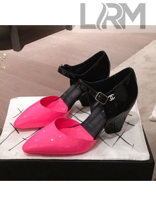 Chanel Patent Calfskin Mary Jane Pumps G35426 Pink/Black 2020