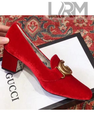 Gucci Velvet Mid-heel Pump with Double G Red 2019