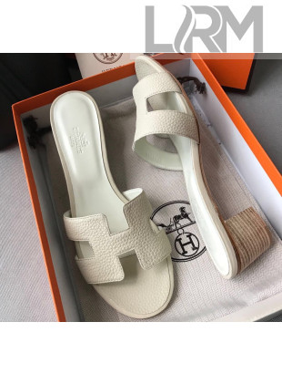Hermes Oasis Sandal in in Togo Grainy Calfskin With 5cm Heel White 02 2021(Handmade)