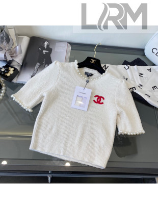 Chanel Knit Short Sweater with Pearl White 2022 031217