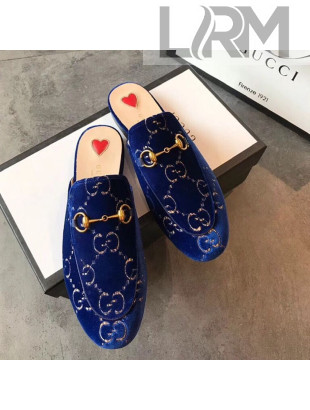 Gucci Princetown GG Velvet Flat Slipper Mules 475094 Blue 2019