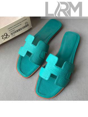 Hermes Oran H Flat Slipper Sandals in Togo Grainy Calfskin Macaron Blue 2021(Handmade)