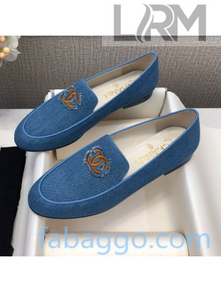 Chanel Denim CC Patch Flat Loafers Light Blue 2020