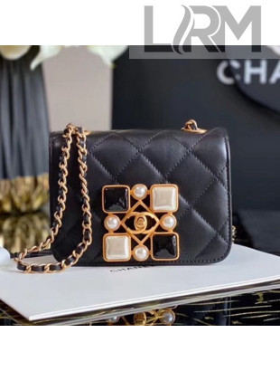 Chanel Quilted Calfskin Resin Stone Small Flap Bag AS2251 Black/White 2020
