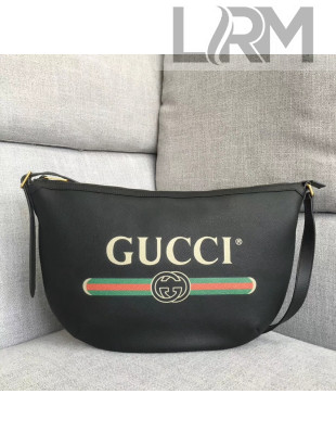 Gucci Leather Print Half-Moon Hobo Bag 523588 Black 2018 