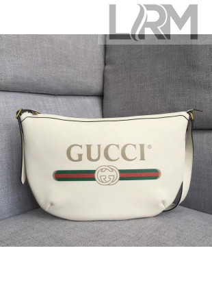 Gucci Leather Print Half-Moon Hobo Bag 523588 White 2018 