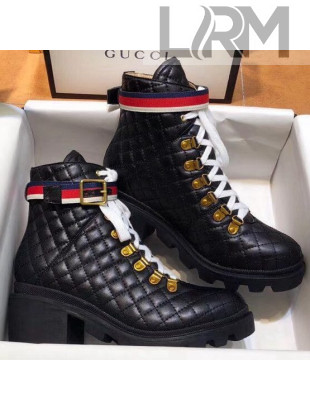 Gucci Quilted Leather Ankle Boot with Belt ‎551823 Black 2019