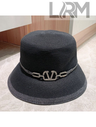 Valentino VLogo Straw Bucket Hat Black 2021