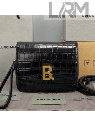 Balenciaga B. Small Crossbody Bag in Crocodile Embossed Leather 92951 Black 2021