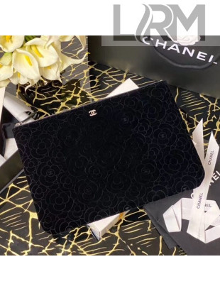 Chanel Camellia Velvet Large Pouch A82277 Black 2020