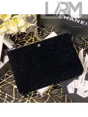Chanel Camellia Velvet Medium Pouch A82277 Black 2020