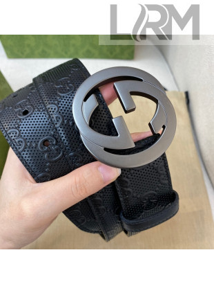 Gucci Men's GG leather Belt 40mm with Interlock G Buckle Black/Grey 2021