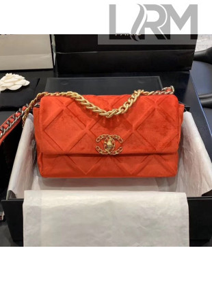 Chanel 19 Quilted Velvet Small Flap Bag AS1160 Orange 2019