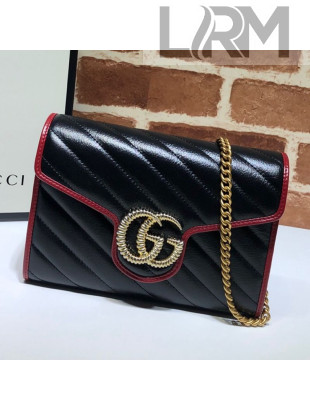 Gucci GG Diagonal Marmont Leather Mini Chain Bag 573807 Black 2019
