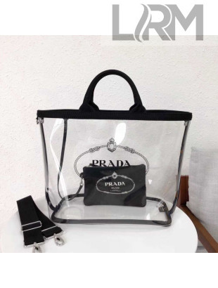 Prada Large Fabric and PVC Handbag Transparent/Black 1BD164 2018