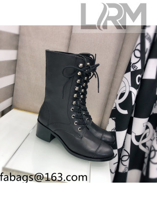 Chanel Nappa Leather Lace-ups Boots 4.5cm Black 2021 
