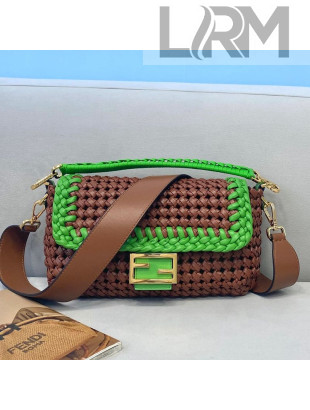 Fendi Baguette Medium Bag in Brown Interlace Leather 2021