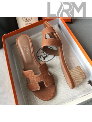 Hermes Oasis Sandal in in Togo Grainy Calfskin With 5cm Heel Brown 2021(Handmade)
