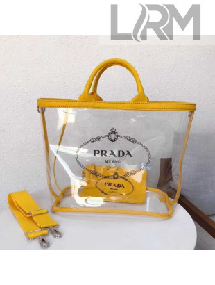 Prada Large Fabric and PVC Handbag Transparent/Yellow 1BD164 2018