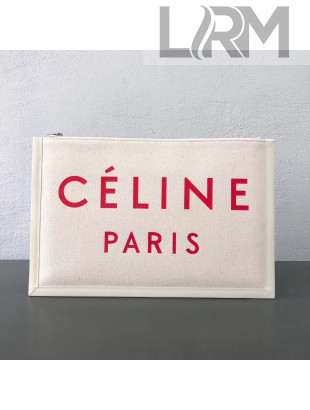 Celine Made in Large Clutch Pouch in Textile White/Red 2018