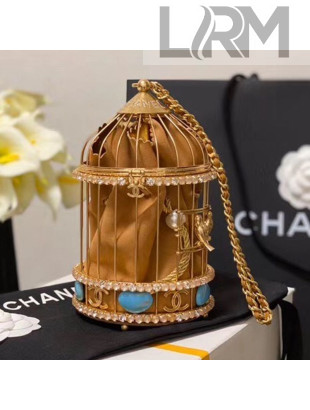 Chanel Metal Birdcage Shaped Evening Clutch AS1941 Gold/Beige 2020