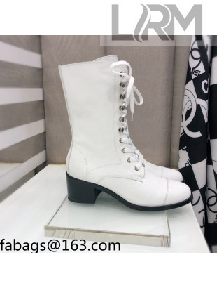 Chanel Nappa Leather Lace-ups Boots 4.5cm White 2021 