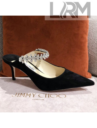 Jimmy Choo Suede Crystal Strap Heel Mules 6.5cm Black 2021 