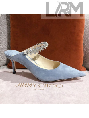 Jimmy Choo Suede Crystal Strap Heel Mules 6.5cm Blue 2021 