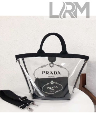 Prada Small Fabric and PVC Handbag Transparent/Black 1BD166 2018