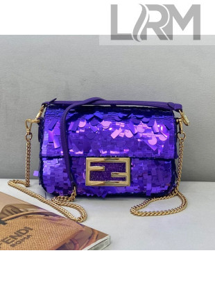 Fendi Baguette Sequins Mini Bag Purple 2021