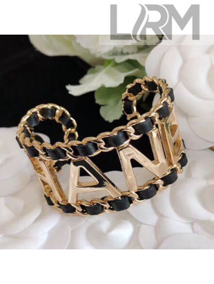 Chanel Chain Leather Cuff Bracelet AB3282 Black/Gold 2020