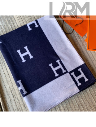 Hermes Classic Wool Cashmere Blanket 140x170cm Navy Blue 2020 07
