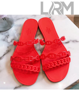  Hermes "Chaine d'Ancre" PVC Flat Sandal Red 2020