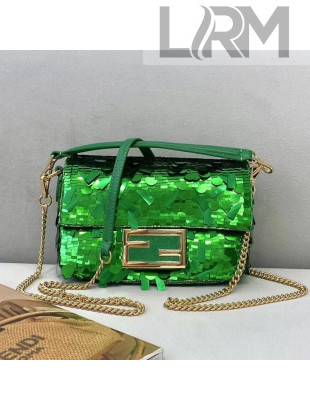 Fendi Baguette Sequins Mini Bag Green 2021