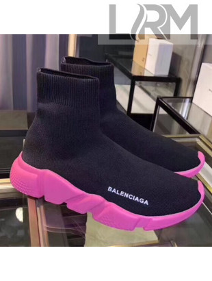 Balenciaga Stretch Knit Speed Trainers Boot Sneakers Black/Fuchsia 2019