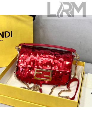 Fendi Baguette Sequins Mini Bag Red 2021