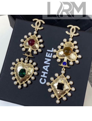 Chanel Pearly Heart and Playing Card Earrings 2019