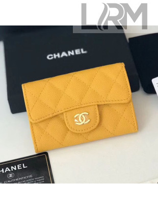 Chanel Grained Leather Classic Card Holder AP0214 Yellow 2019