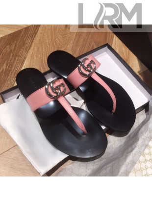 Gucci Leather Thong Sandal with Double G Pink 2020