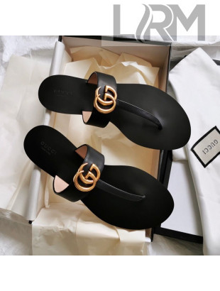 Gucci Leather Thong Sandal with Double G Black 2020