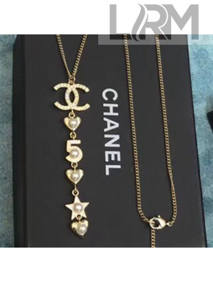 Chanel 5 Heart and Star Pendant Necklace 2019