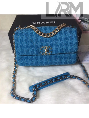 Chanel 19 Houndstooth Tweed Small Flap Bag AS1160 Blue 2019