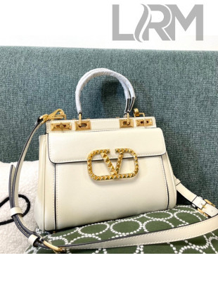 Valentino Medium Alcove Handbag in Grainy Calfskin White/Gold 3300