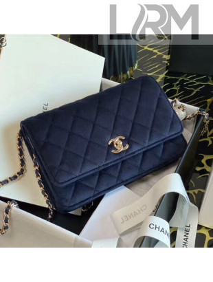Chanel Velvet Wallet on Chain WOC and Crystal Ball AP1450 Navy Blue 2020