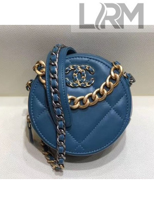 Chanel Maxi-Quilted Lambskin Round Clutch with Chain Blue 2019